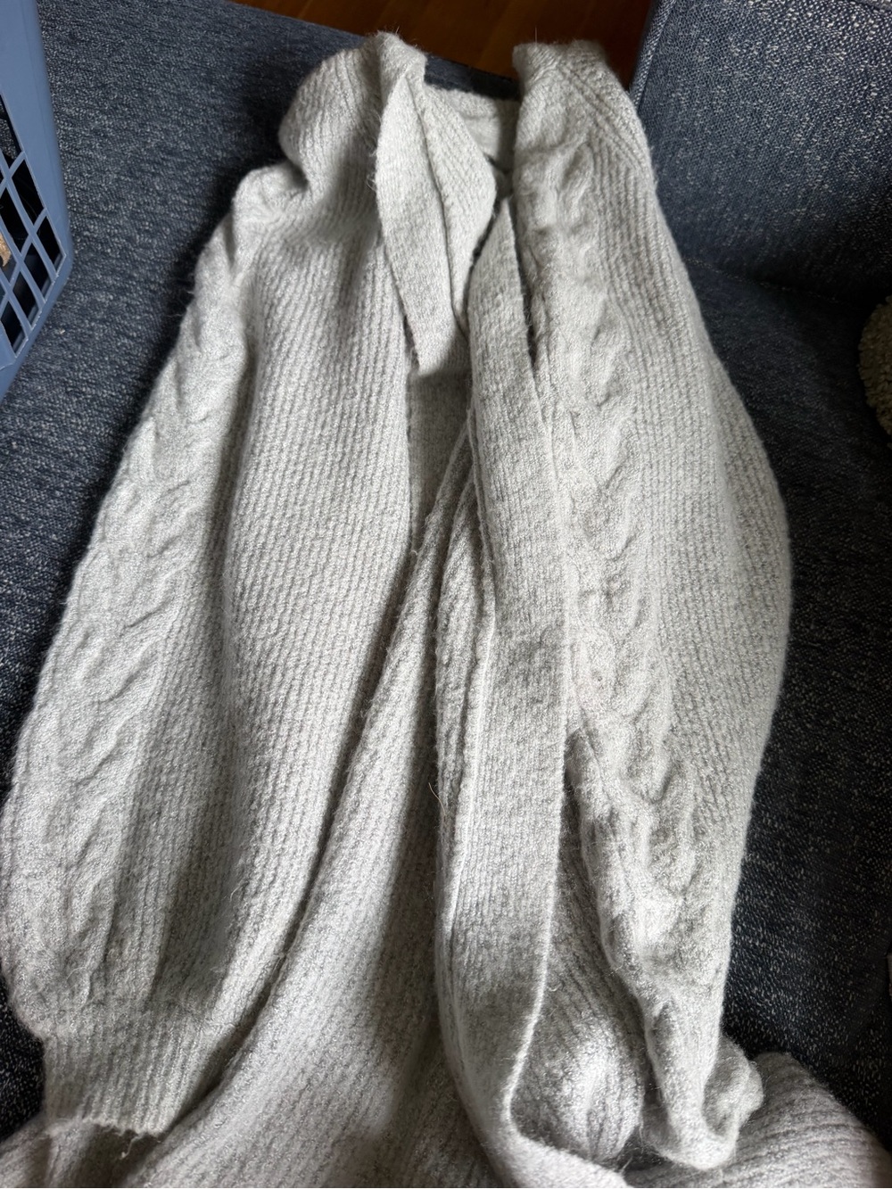 Cozy Open-Front Cable Knit Cardigan - Light Gray